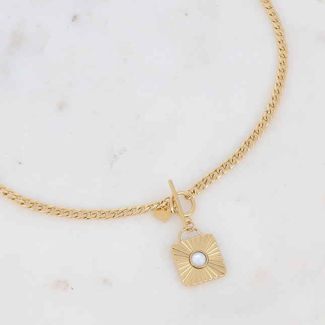 Felise Necklace - Engraved square and natural stone