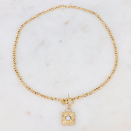 Felise Necklace - Engraved square and natural stone