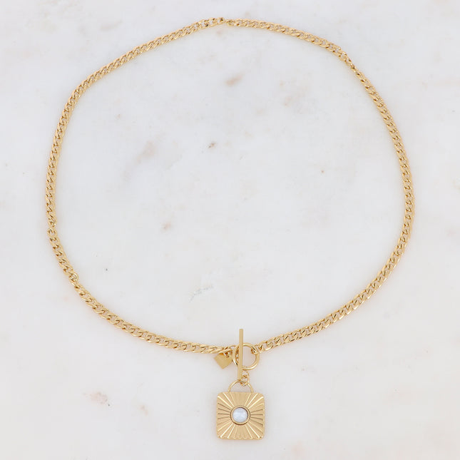 Felise Necklace - Engraved square and natural stone