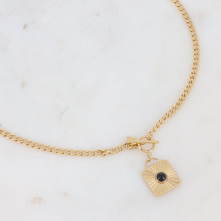 Felise Necklace - Engraved square and natural stone