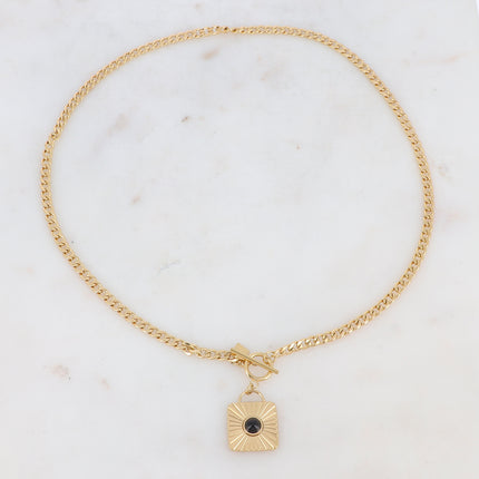 Felise Necklace - Engraved square and natural stone