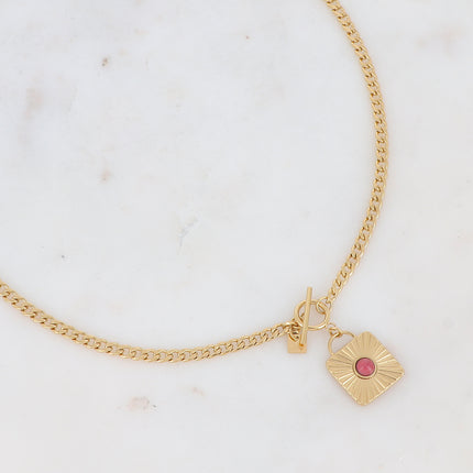 Felise Necklace - Engraved square and natural stone