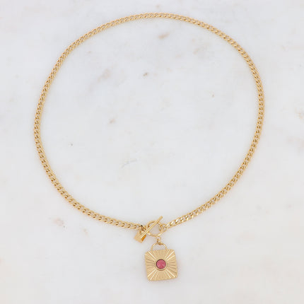 Felise Necklace - Engraved square and natural stone