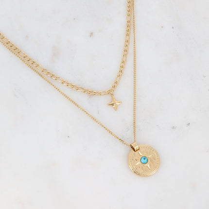 Collier Calandra multirangs - médaillon étoilé et zirconium