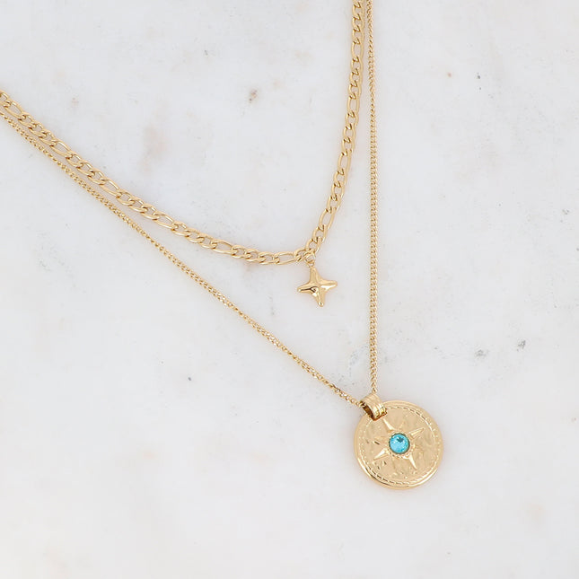 Calandra multi-strand necklace - star medallion and zirconium