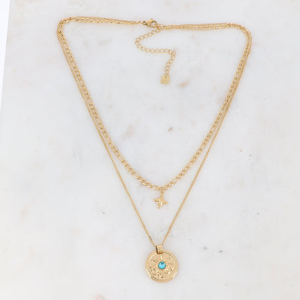 Collier Calandra multirangs - médaillon étoilé et zirconium