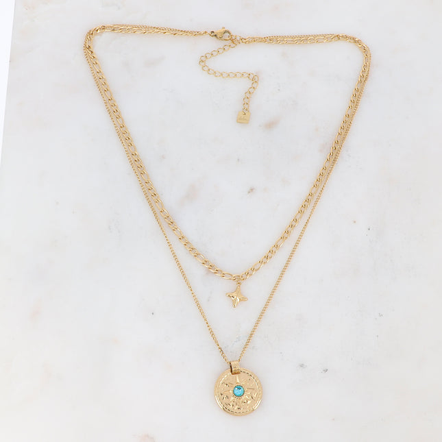 Calandra multi-strand necklace - star medallion and zirconium