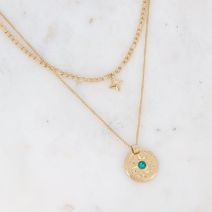 Collier Calandra multirangs - médaillon étoilé et zirconium