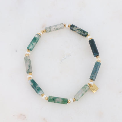 Philomène stretch bracelet with natural stone cylinders