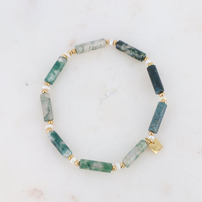 Bracelet Philomène élastique avec cylindres en pierre naturelle