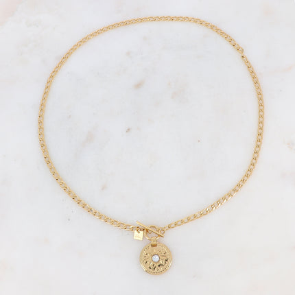 Collier Calandra - médaillon étoilé et zirconium, fermoir cabillot