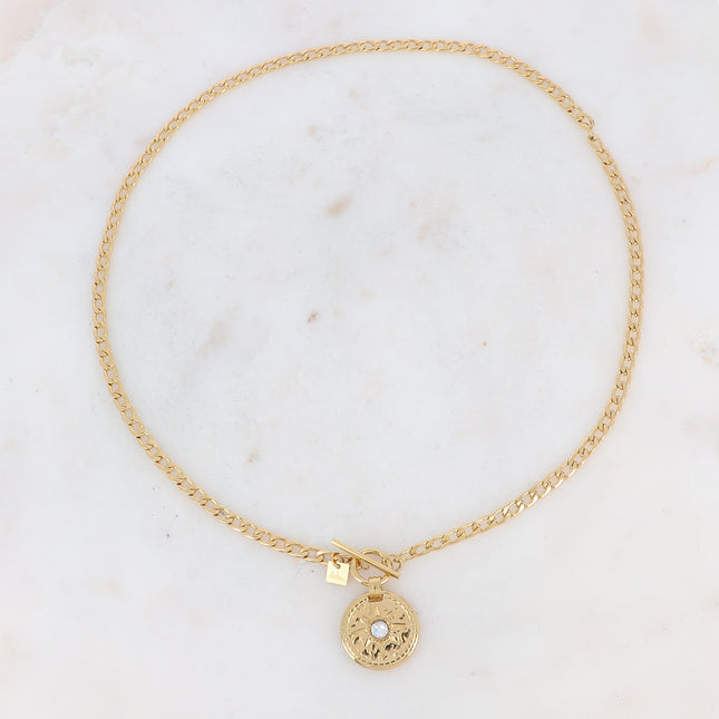 Collier Calandra - médaillon étoilé et zirconium, fermoir cabillot