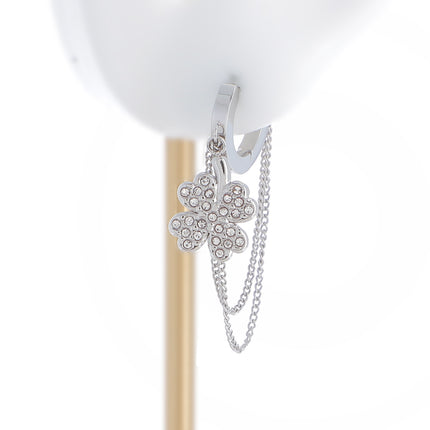 Hoop earrings with a clover set with zirconia stones and 2 chains