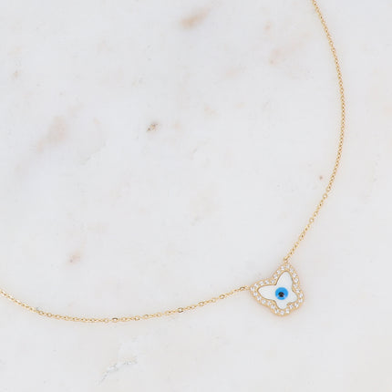Collier avec petit papillon en émail et serti d'oxydes de zirconium