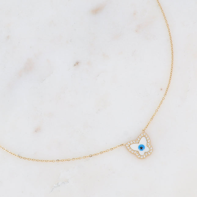 Collier avec petit papillon en émail et serti d'oxydes de zirconium