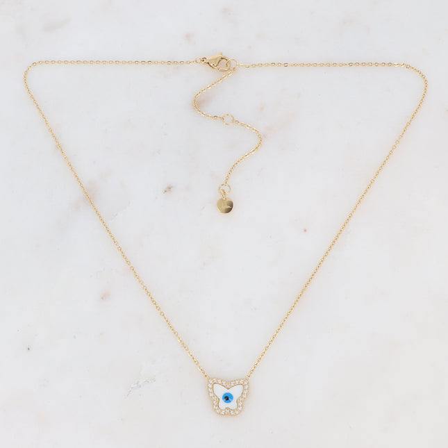 Collier avec petit papillon en émail et serti d'oxydes de zirconium