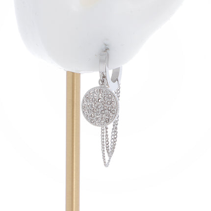 Hoop earrings with round discs set with zirconium oxides and chains