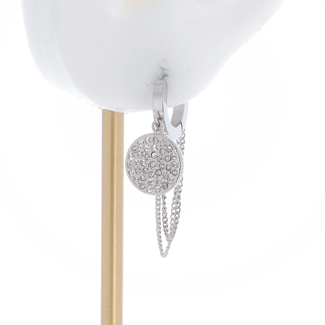 Hoop earrings with round discs set with zirconium oxides and chains