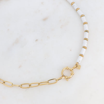Collier maille et perlé en pierre naturelle