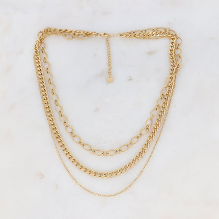Collier 3 rangs avec mailles gourmettes et ovales texturés