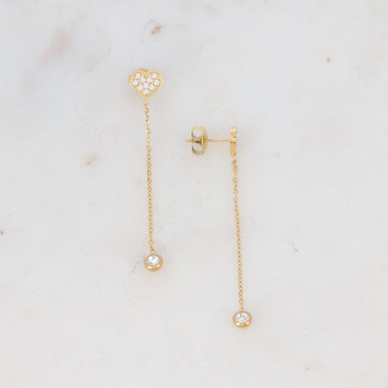 Carla stud earrings - heart, cubic zirconia, chains