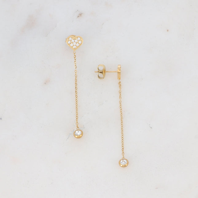 Boucles puces Carla - coeur, oxydes de zirconium, chaînes