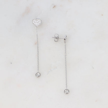 Carla stud earrings - heart, cubic zirconia, chains