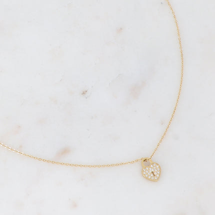 Collier avec cadenas coeur serti d'oxydes de zirconium