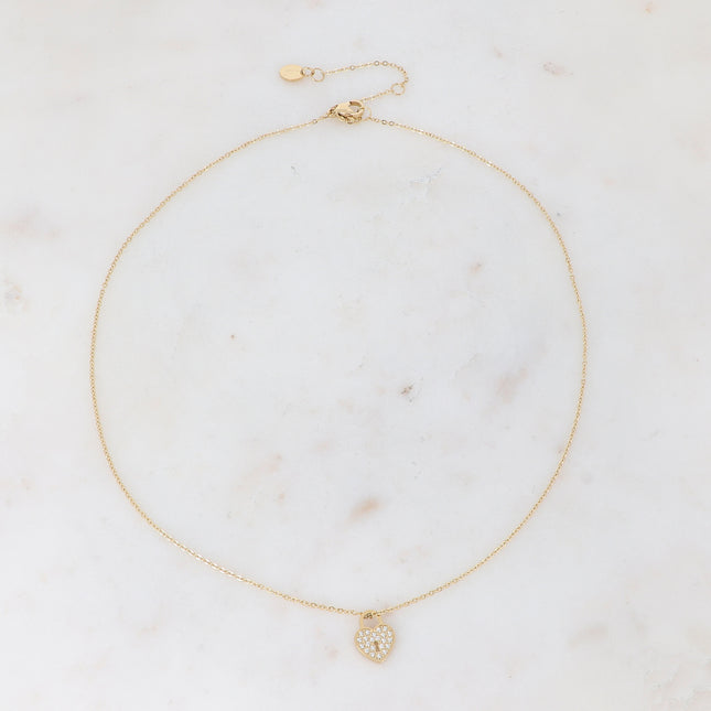 Collier avec cadenas coeur serti d'oxydes de zirconium