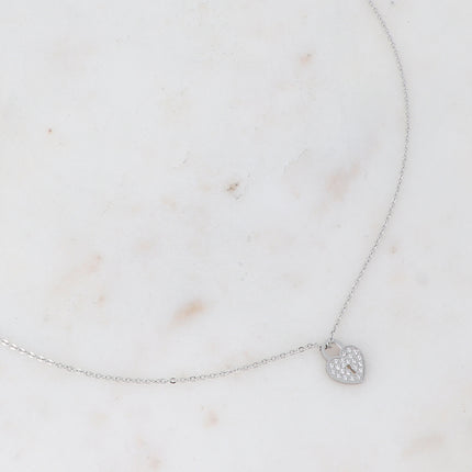 Collier avec cadenas coeur serti d'oxydes de zirconium