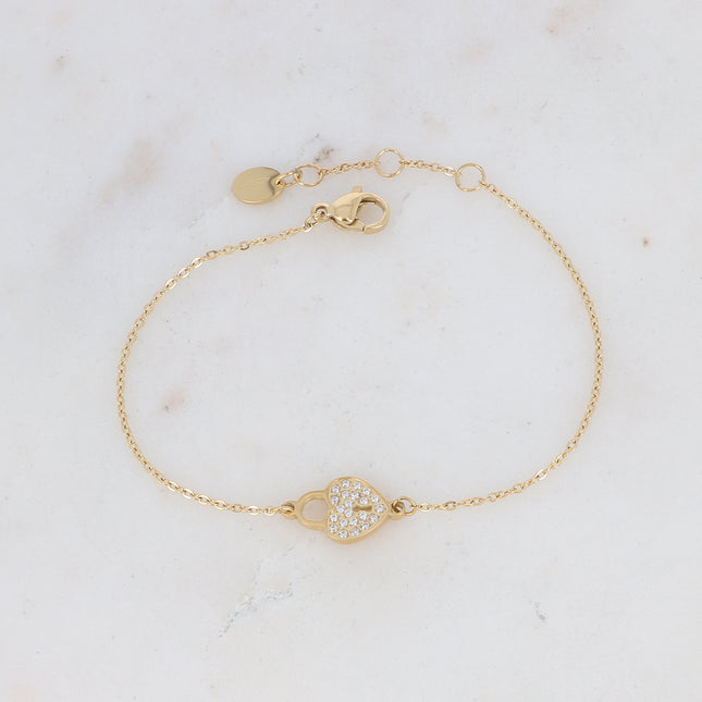 Bracelet avec cadenas coeur serti d'oxydes de zirconium