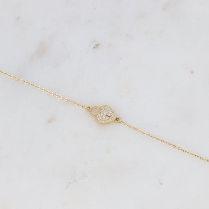 Bracelet avec cadenas coeur serti d'oxydes de zirconium