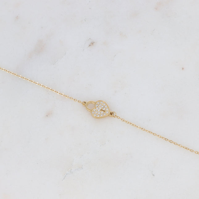 Bracelet avec cadenas coeur serti d'oxydes de zirconium