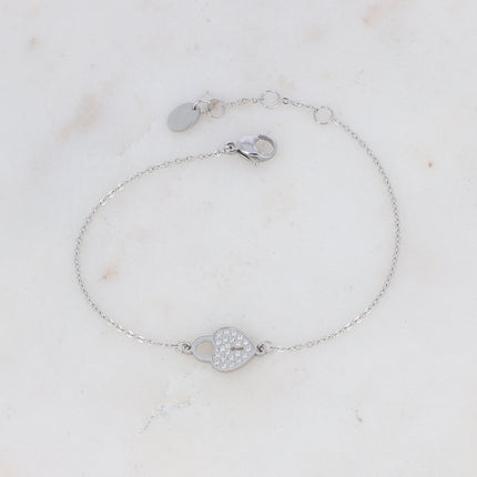 Bracelet avec cadenas coeur serti d'oxydes de zirconium
