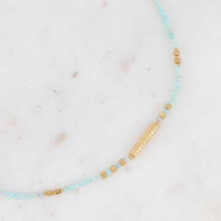 Renay Necklace - grooved cylinder and natural stones