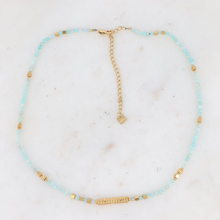 Renay Necklace - grooved cylinder and natural stones