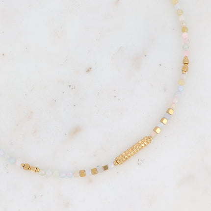 Renay Necklace - grooved cylinder and natural stones
