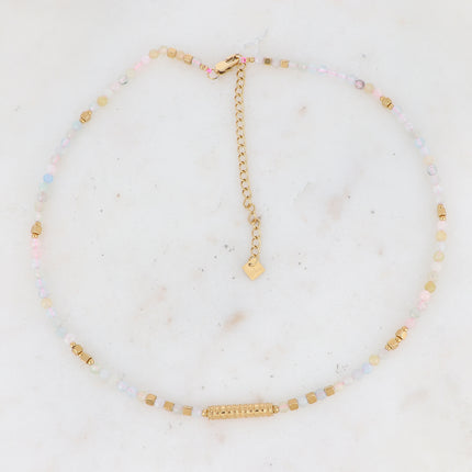 Renay Necklace - grooved cylinder and natural stones
