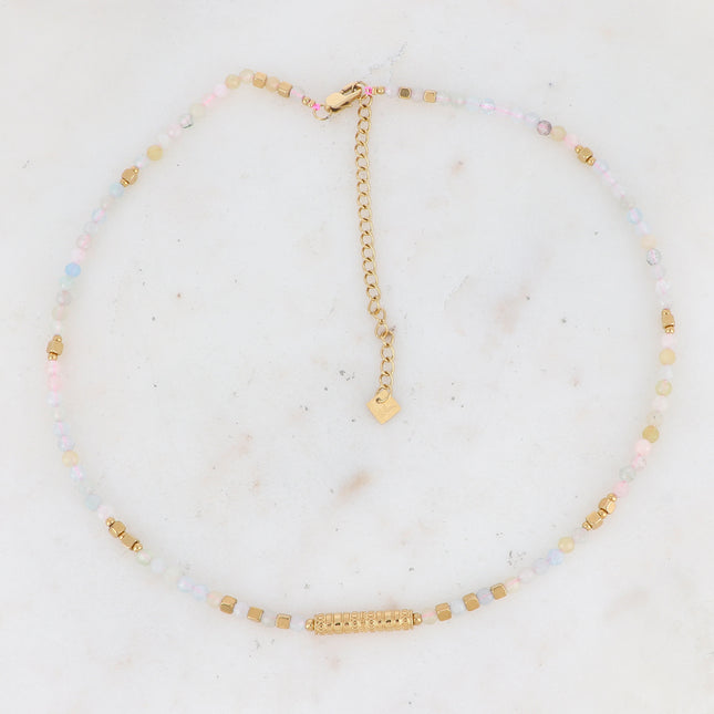 Renay Necklace - grooved cylinder and natural stones
