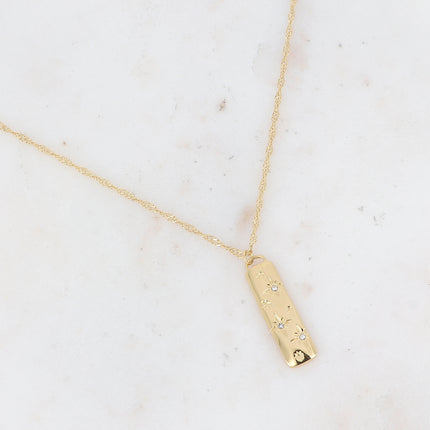 Collier Brayan - barre aux étoiles gravées et oxydes de zirconium