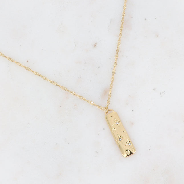 Collier Brayan - barre aux étoiles gravées et oxydes de zirconium