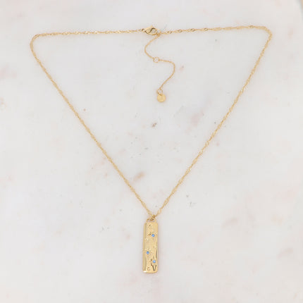 Collier Brayan - barre aux étoiles gravées et oxydes de zirconium