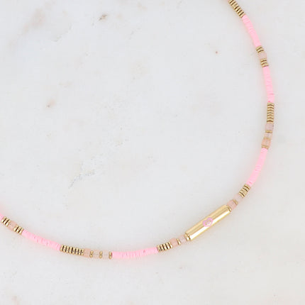 Collier avec cylindre et forme (coeur, trèfle, oeil) en émail