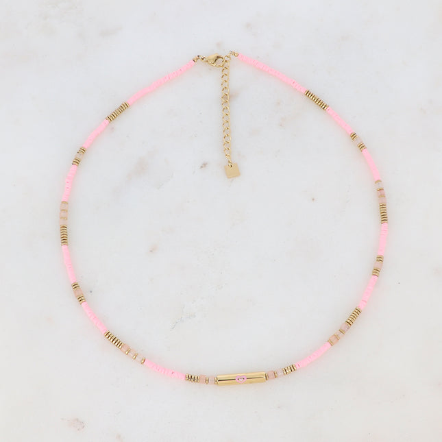 Collier avec cylindre et forme (coeur, trèfle, oeil) en émail