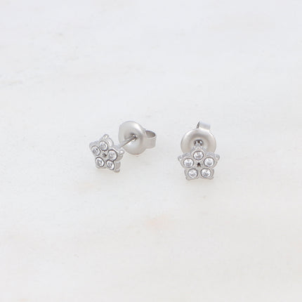 Stud earrings with flower and cubic zirconia