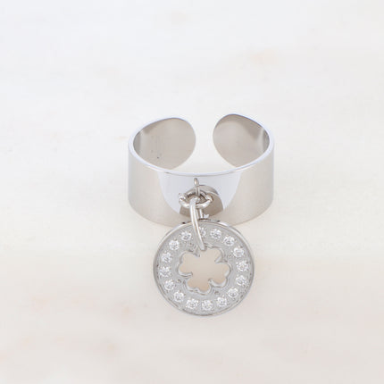 Bague Isabelline - trèfle - oxydes de zirconium