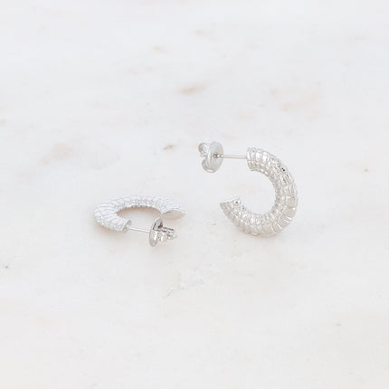Textured crocodile-effect hoop earrings, 2 cm
