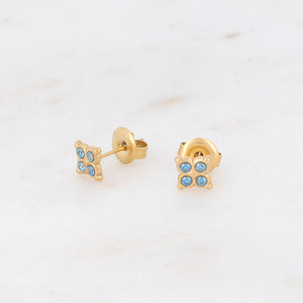 Stud earrings with flower and 4 cubic zirconia stones