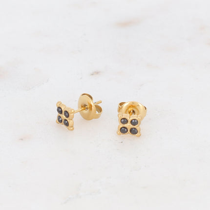 Stud earrings with flower and 4 cubic zirconia stones