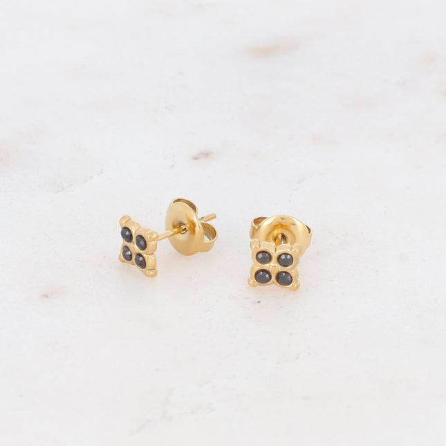 Boucles puces avec fleur et 4 oxydes de zirconium